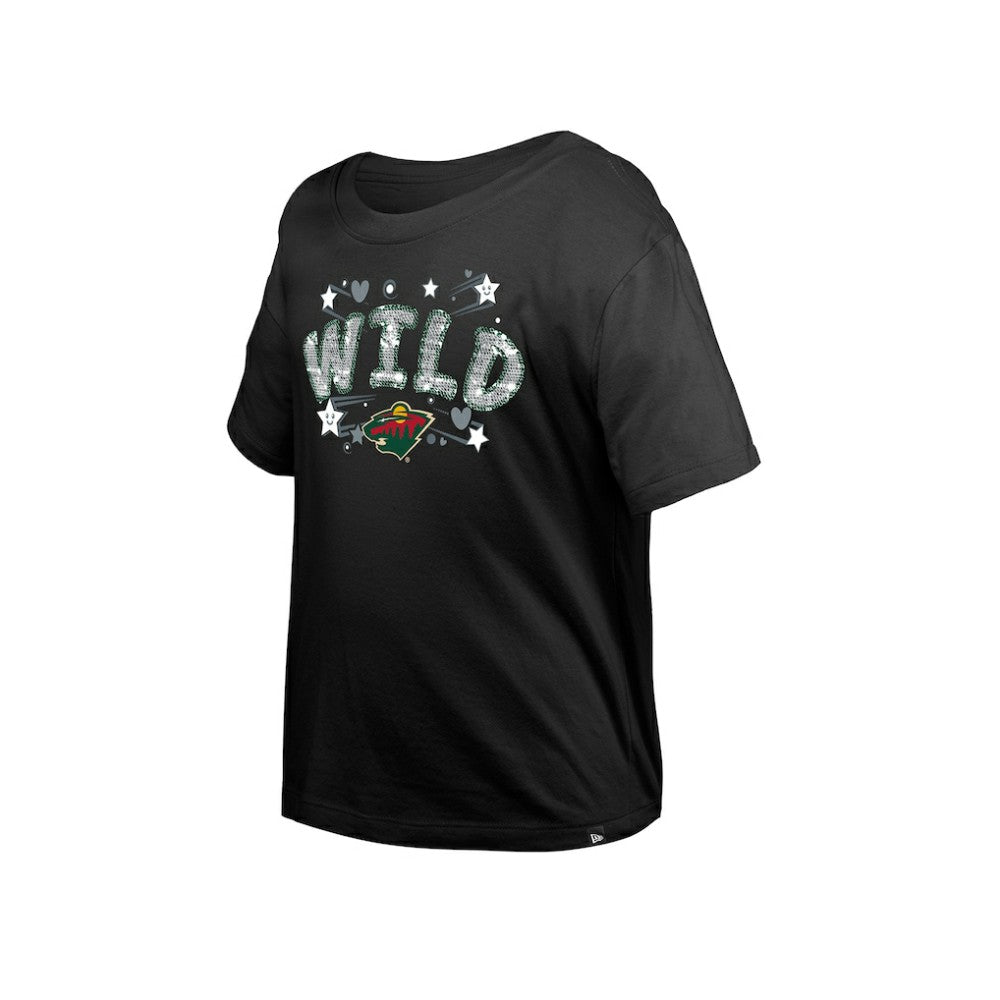 Minnesota Wild New Era Girl's Youth Flip Sequin T-Shirt - Black T-shirts
