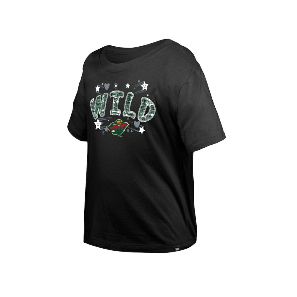 Minnesota Wild New Era Girl's Youth Flip Sequin T-Shirt - Black T-shirts