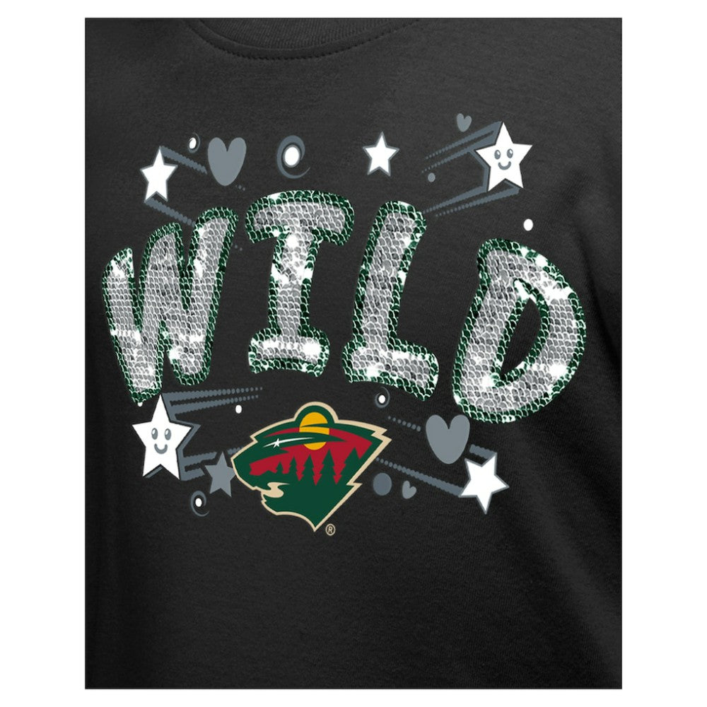 Minnesota Wild New Era Girl's Youth Flip Sequin T-Shirt - Black T-shirts