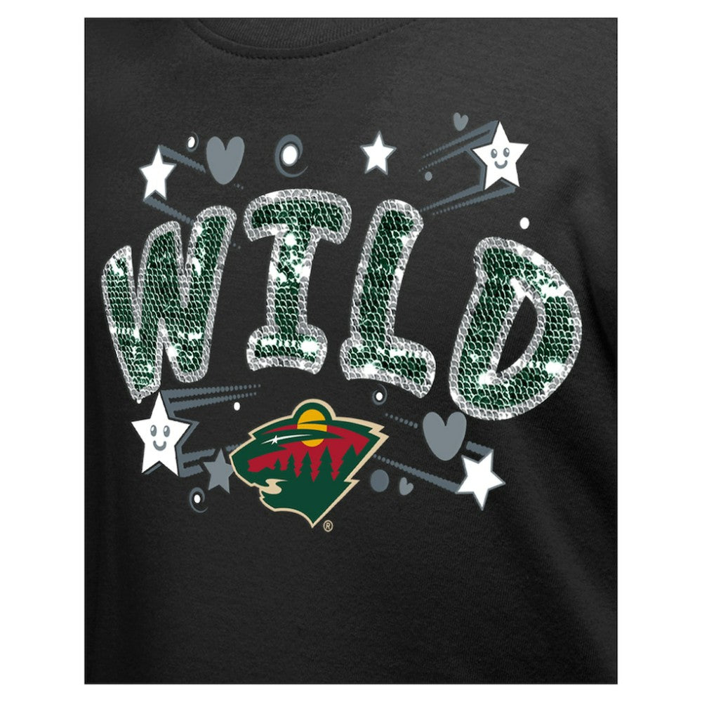 Minnesota Wild New Era Girl's Youth Flip Sequin T-Shirt - Black T-shirts