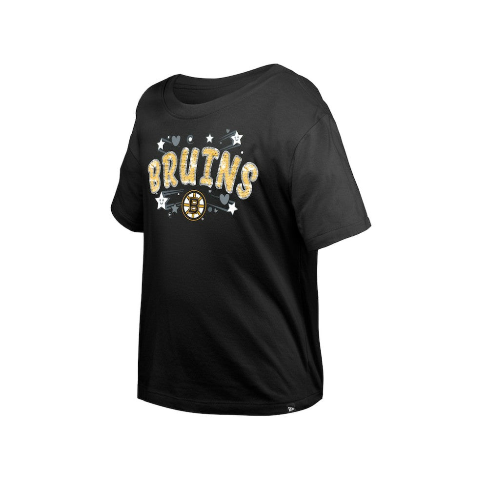 Boston Bruins New Era Girl's Youth Flip Sequin T-Shirt - Black T-shirts