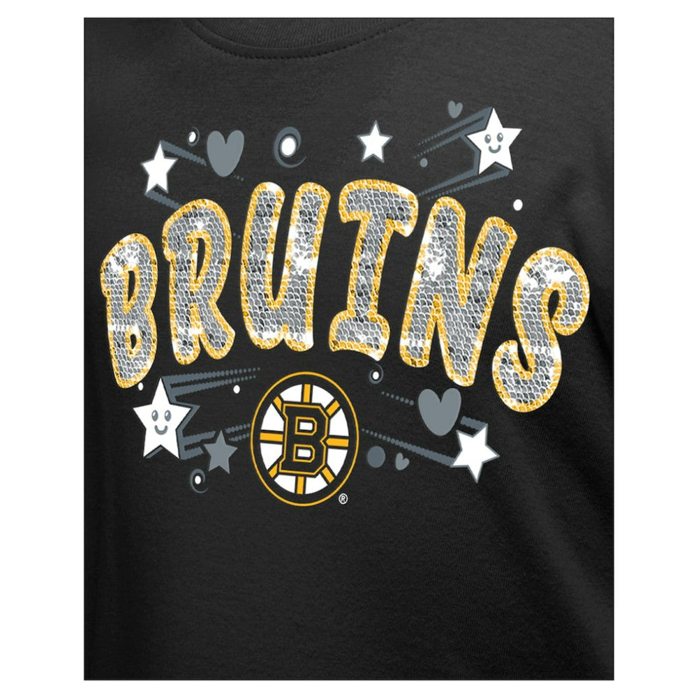 Boston Bruins New Era Girl's Youth Flip Sequin T-Shirt - Black T-shirts