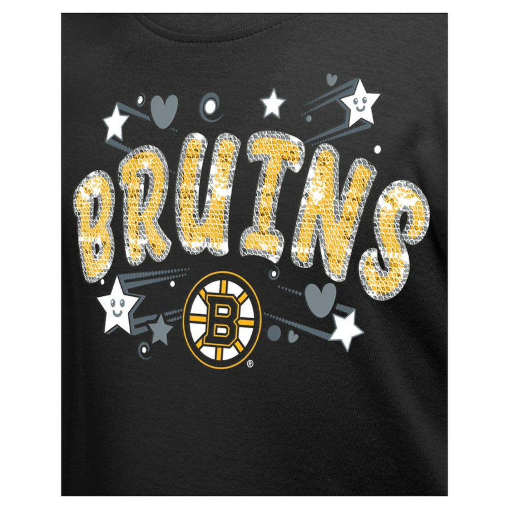 Boston Bruins New Era Girl's Youth Flip Sequin T-Shirt - Black T-shirts
