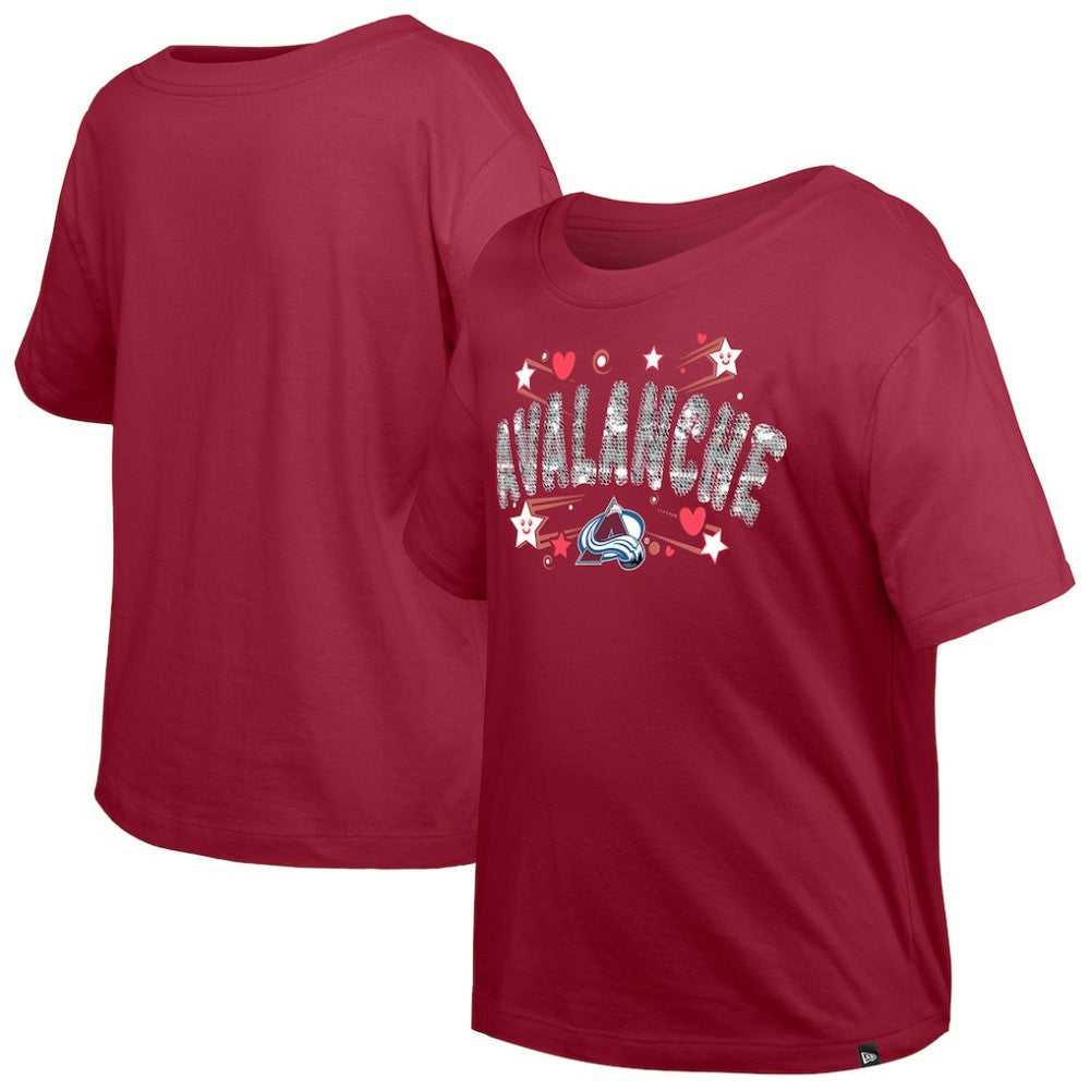 Colorado Avalanche New Era Girl's Youth Flip Sequin T-Shirt - Dark Red T-shirts