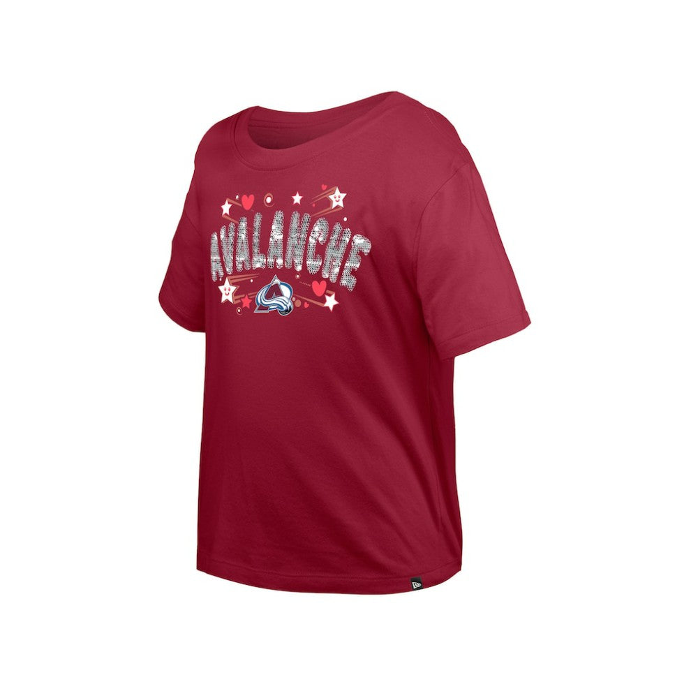 Colorado Avalanche New Era Girl's Youth Flip Sequin T-Shirt - Dark Red T-shirts