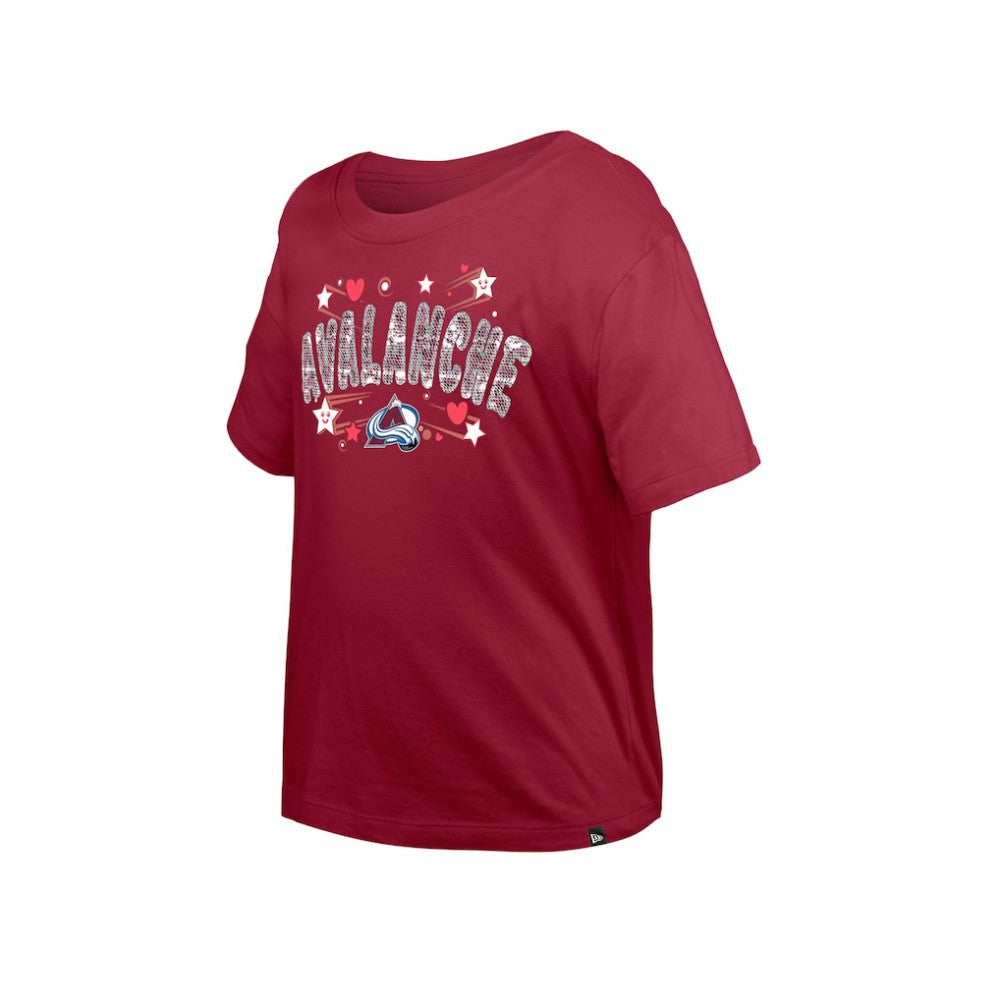 Colorado Avalanche New Era Girl's Youth Flip Sequin T-Shirt - Dark Red T-shirts