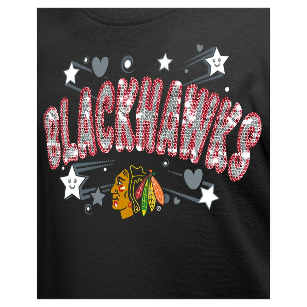 Chicago Blackhawks New Era Girl's Youth Flip Sequin T-Shirt - Black T-shirts