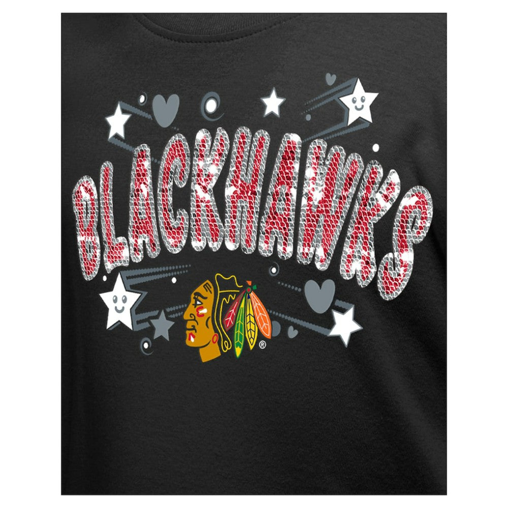Chicago Blackhawks New Era Girl's Youth Flip Sequin T-Shirt - Black T-shirts