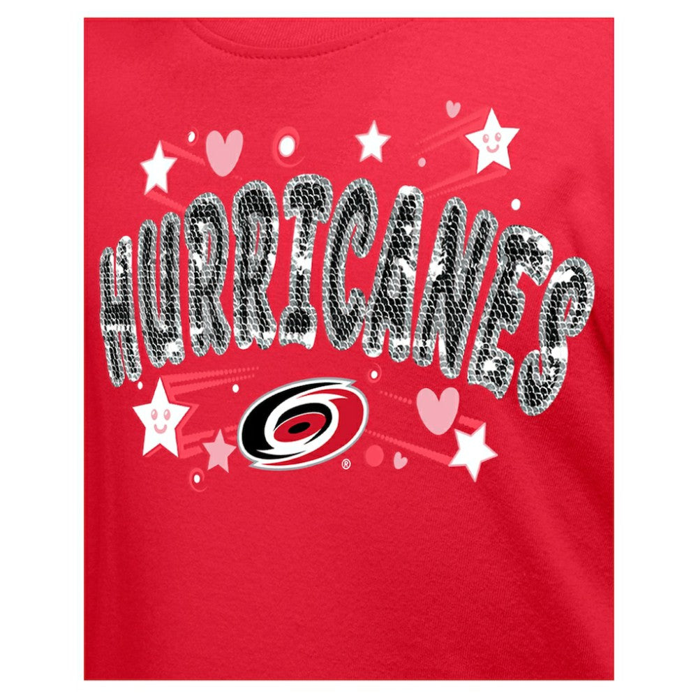 Carolina Hurricanes New Era Girl's Youth Flip Sequin T-Shirt - Red T-shirts