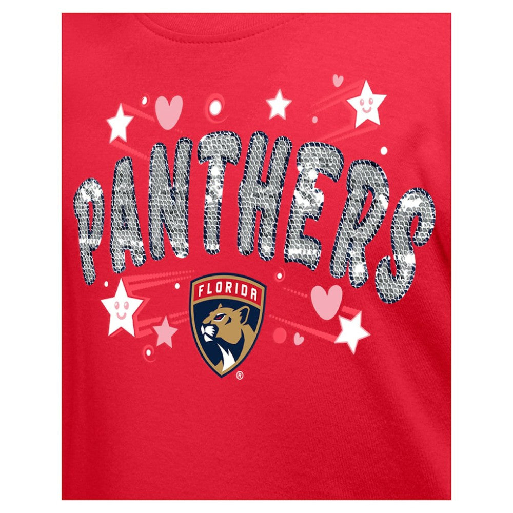 Florida Panthers New Era Girl's Youth Flip Sequin T-Shirt - Red T-shirts