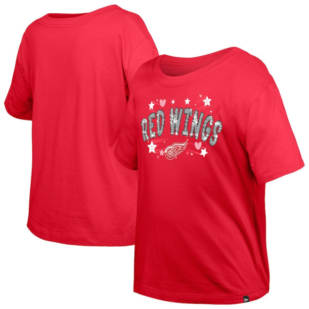 Detroit Red Wings New Era Girl's Youth Flip Sequin T-Shirt - Red T-shirts