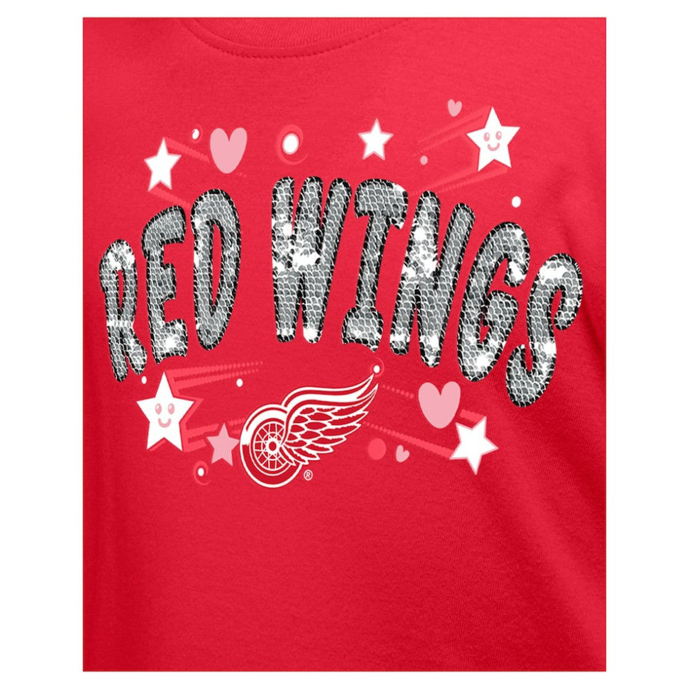 Detroit Red Wings New Era Girl's Youth Flip Sequin T-Shirt - Red T-shirts
