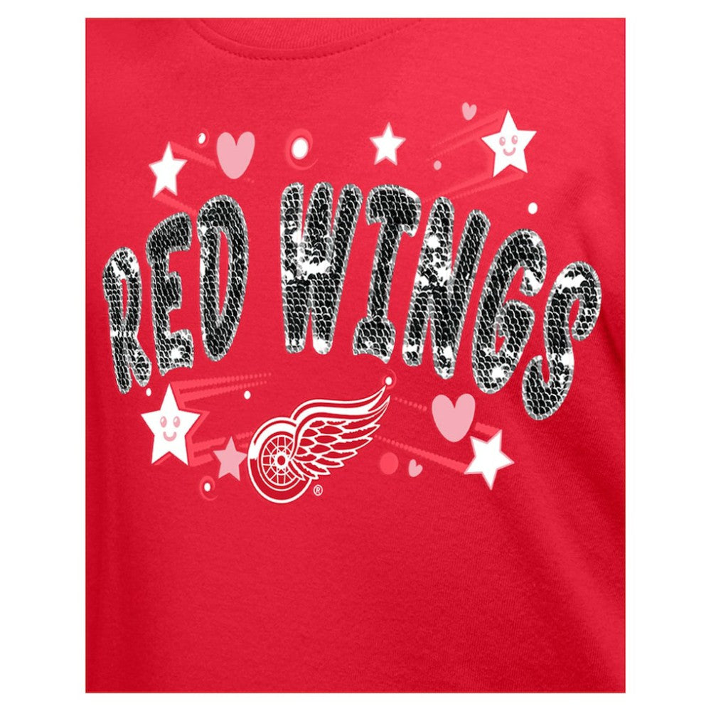 Detroit Red Wings New Era Girl's Youth Flip Sequin T-Shirt - Red T-shirts