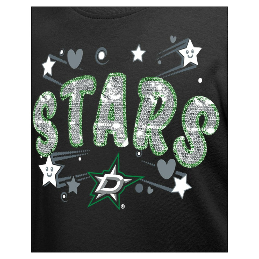 Dallas Stars New Era Girl's Youth Flip Sequin T-Shirt - Black T-shirts