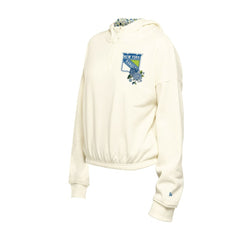 New York Rangers New Era Women's Glam Game Quarter-Zip Cropped Floral Hoodie Pullover - Cream Hoodies