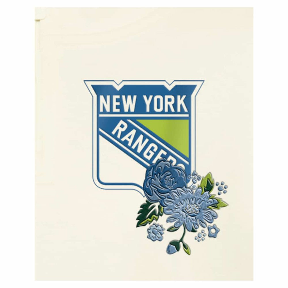 New York Rangers New Era Women's Glam Game Quarter-Zip Cropped Floral Hoodie Pullover - Cream Hoodies