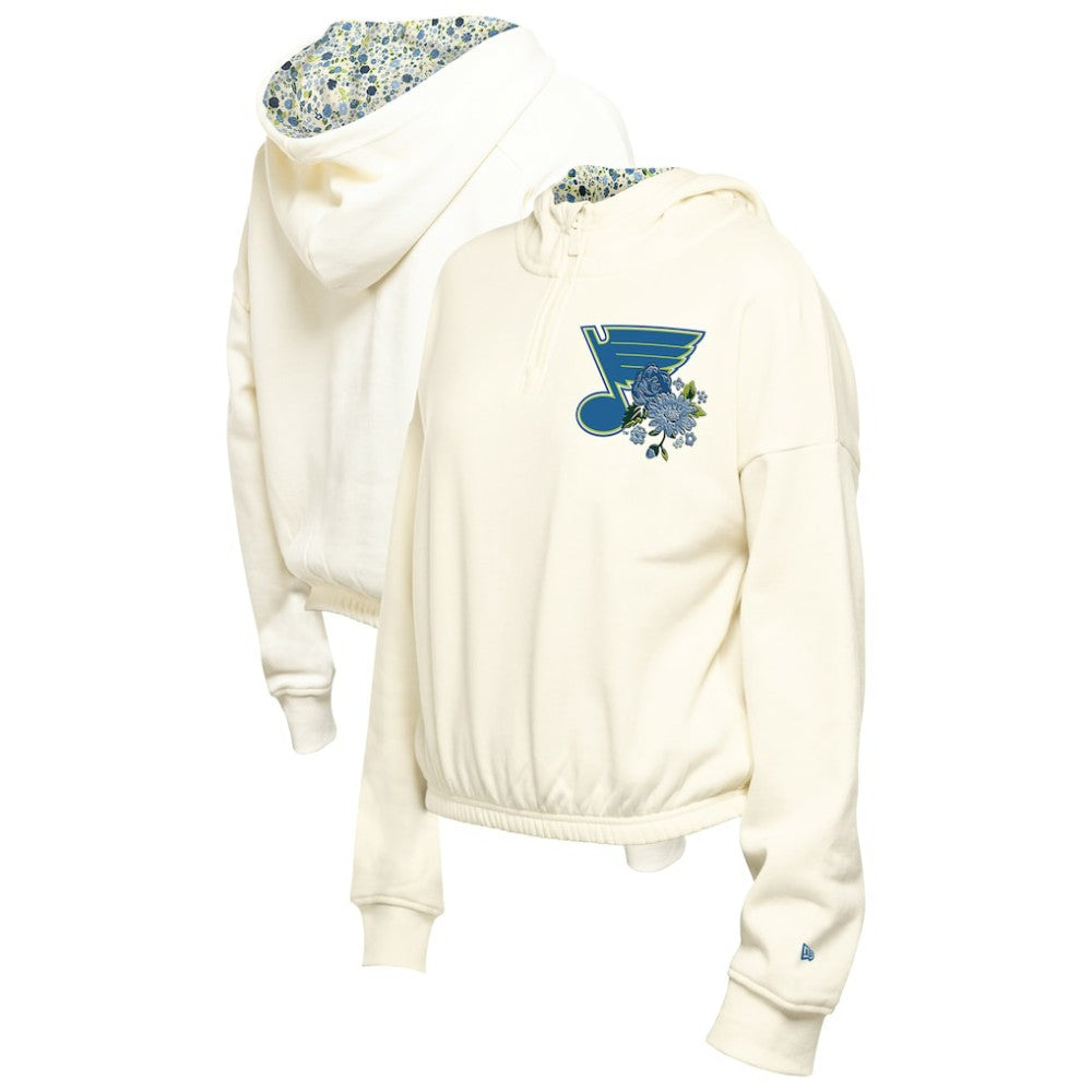 St. Louis Blues New Era Women's Glam Game Quarter-Zip Cropped Floral Hoodie Pullover - Cream Hoodies