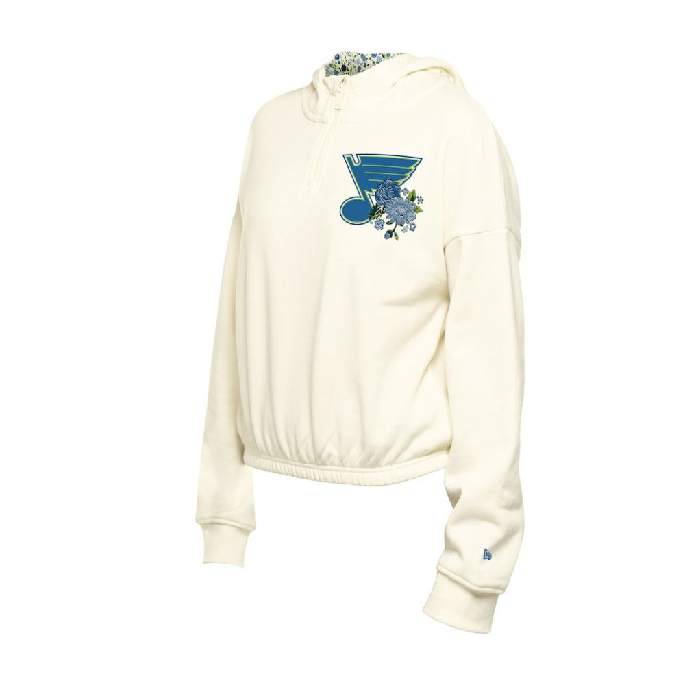 St. Louis Blues New Era Women's Glam Game Quarter-Zip Cropped Floral Hoodie Pullover - Cream Hoodies