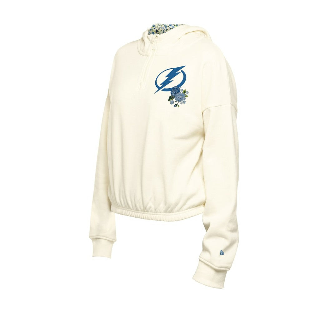 Tampa Bay Lightning New Era Women's Glam Game Quarter-Zip Cropped Floral Hoodie Pullover - Cream Hoodies