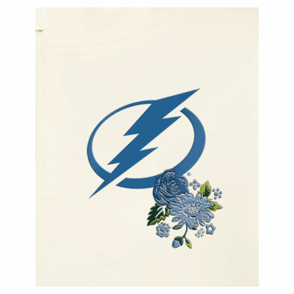 Tampa Bay Lightning New Era Women's Glam Game Quarter-Zip Cropped Floral Hoodie Pullover - Cream Hoodies