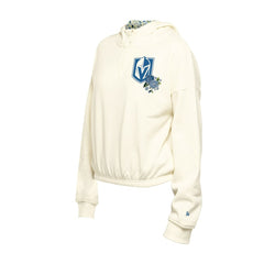 Vegas Golden Knights New Era Women's Glam Game Quarter-Zip Cropped Floral Hoodie Pullover - Cream Hoodies