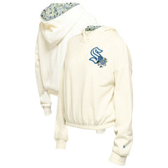 Seattle Kraken New Era Women's Glam Game Quarter-Zip Cropped Floral Hoodie Pullover - Cream Hoodies