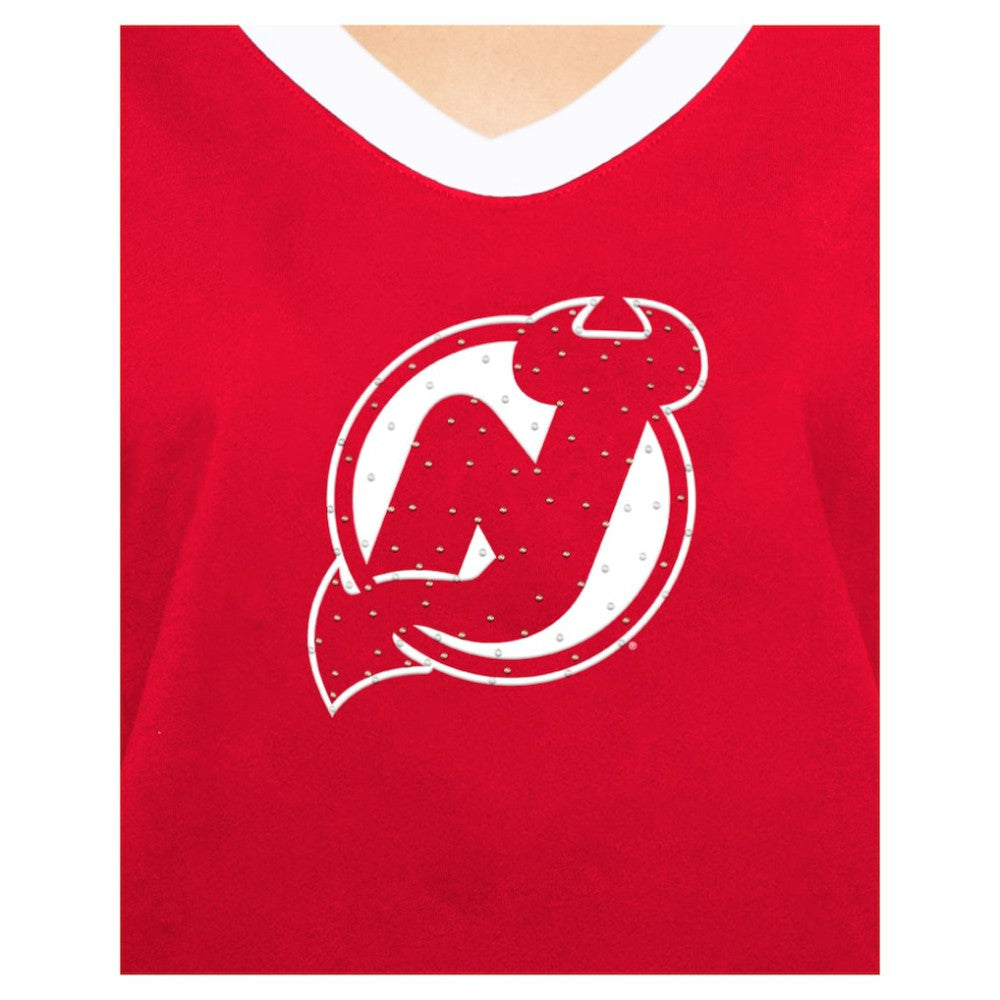 New Jersey Devils New Era Women's Game Day Rhinestuds T-Shirt - Red T-shirts