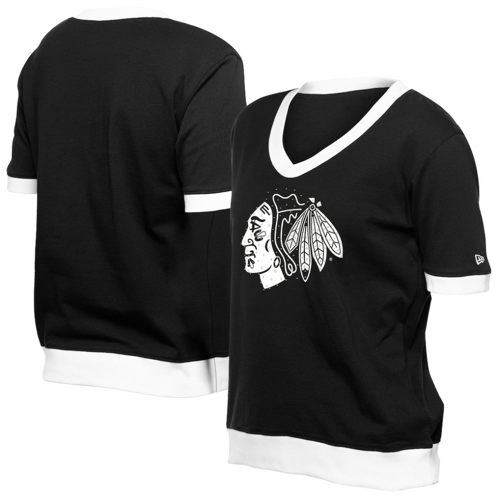 Chicago Blackhawks New Era Women's Game Day Rhinestuds T-Shirt - Black T-shirts