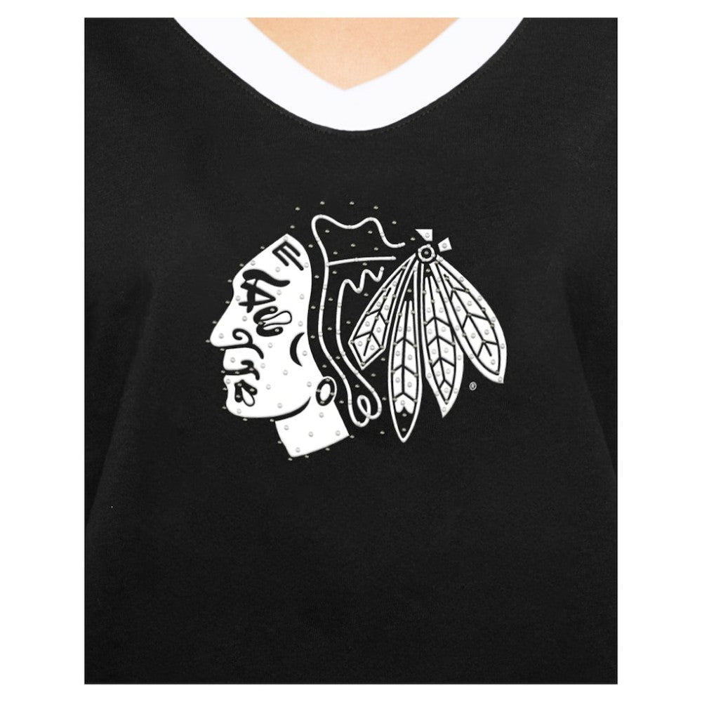 Chicago Blackhawks New Era Women's Game Day Rhinestuds T-Shirt - Black T-shirts