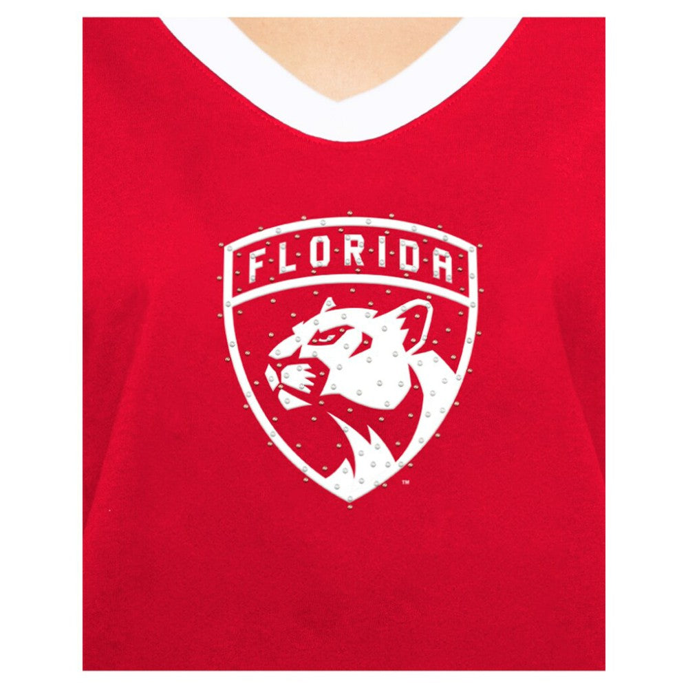 Florida Panthers New Era Women's Game Day Rhinestuds T-Shirt - Red T-shirts
