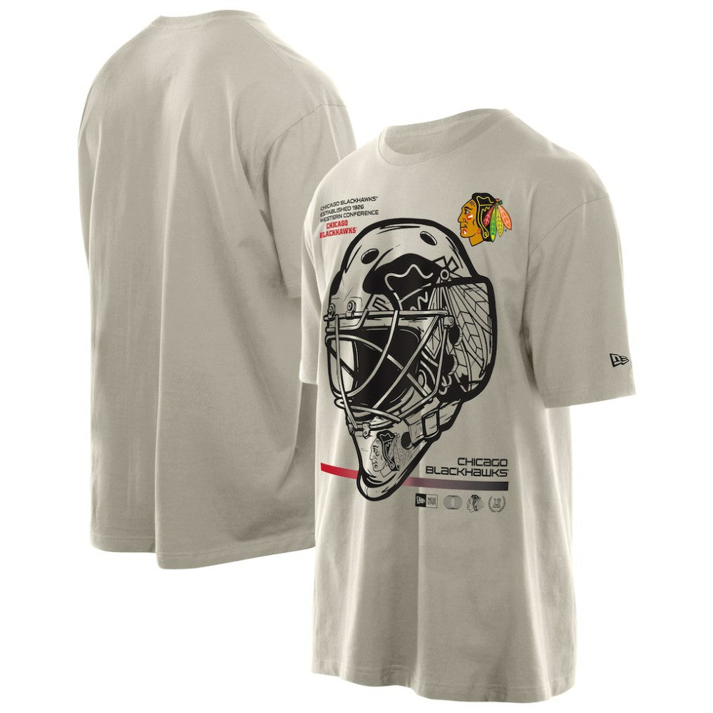 Chicago Blackhawks New Era Goalie Mask T-Shirt - Tan T-shirts