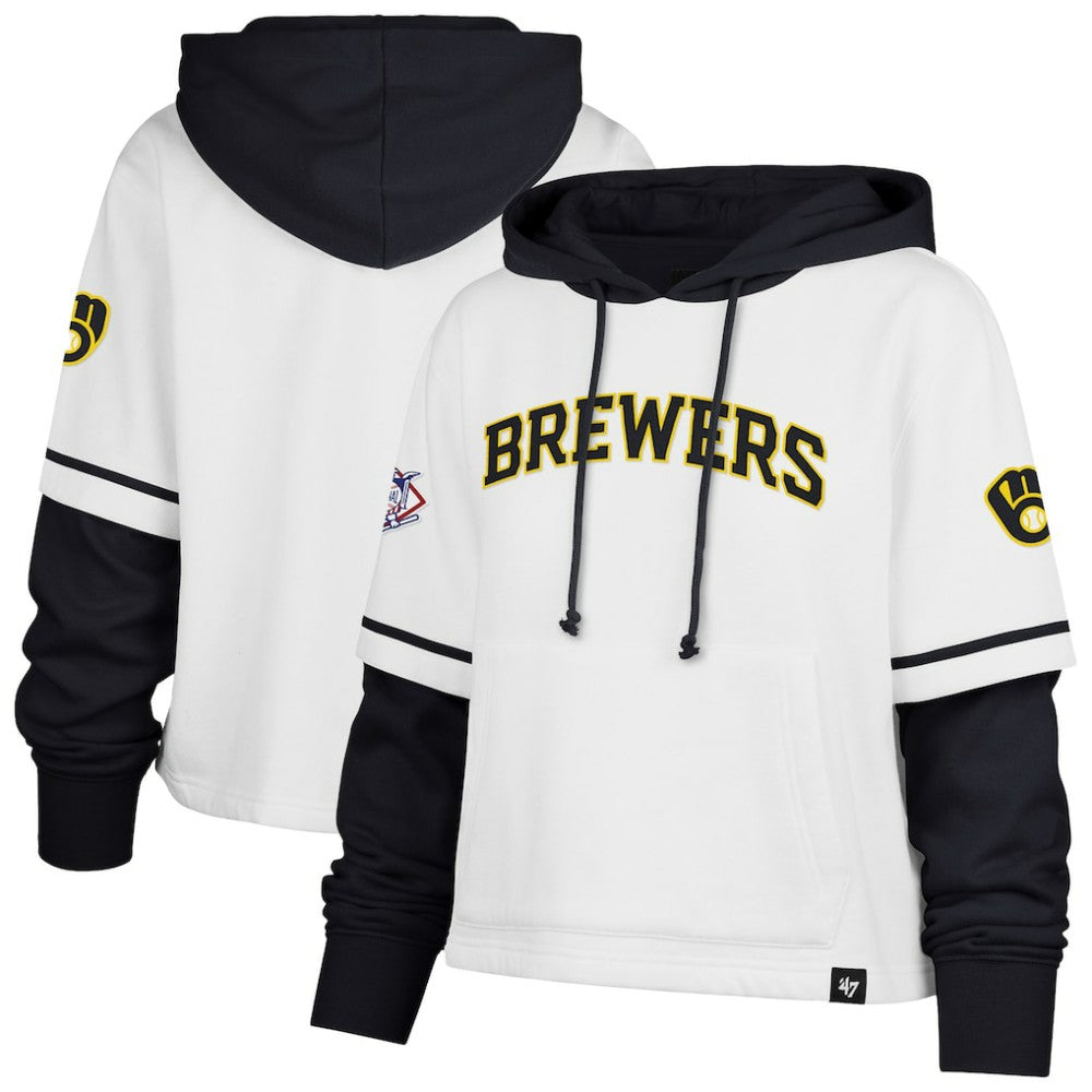 Milwaukee Brewers Women's Trifecta Shortstop Cropped Pullover Hoodie White