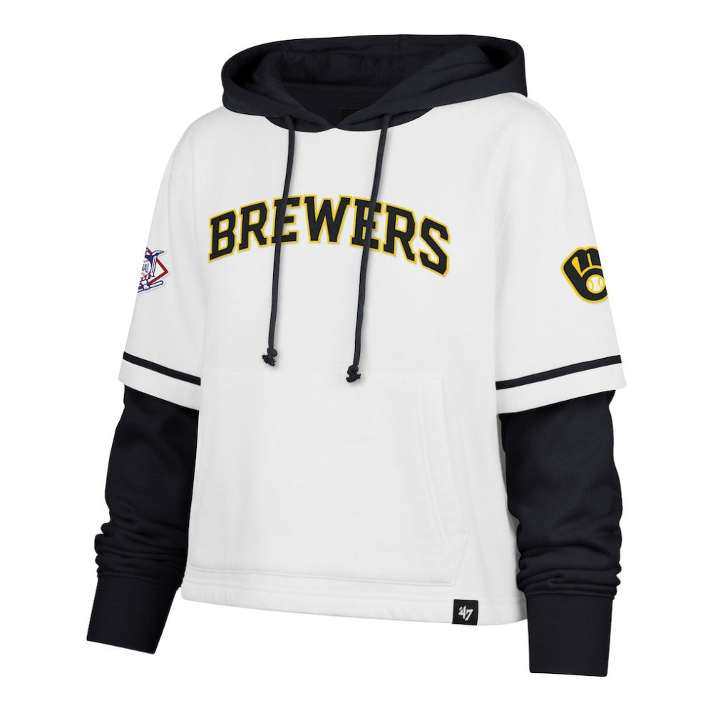 Milwaukee Brewers Women's Trifecta Shortstop Cropped Pullover Hoodie White