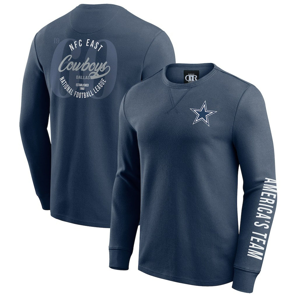 Dallas Cowboys Darius Rucker Collection Washed Waffle-Knit Long Sleeve T-Shirt - Navy discount
