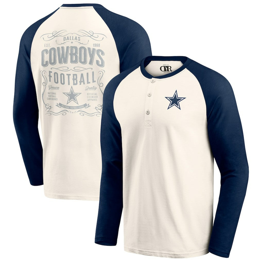 Dallas Cowboys Darius Rucker Collection Raglan Henley Long Sleeve T-Shirt - White/Navy discount