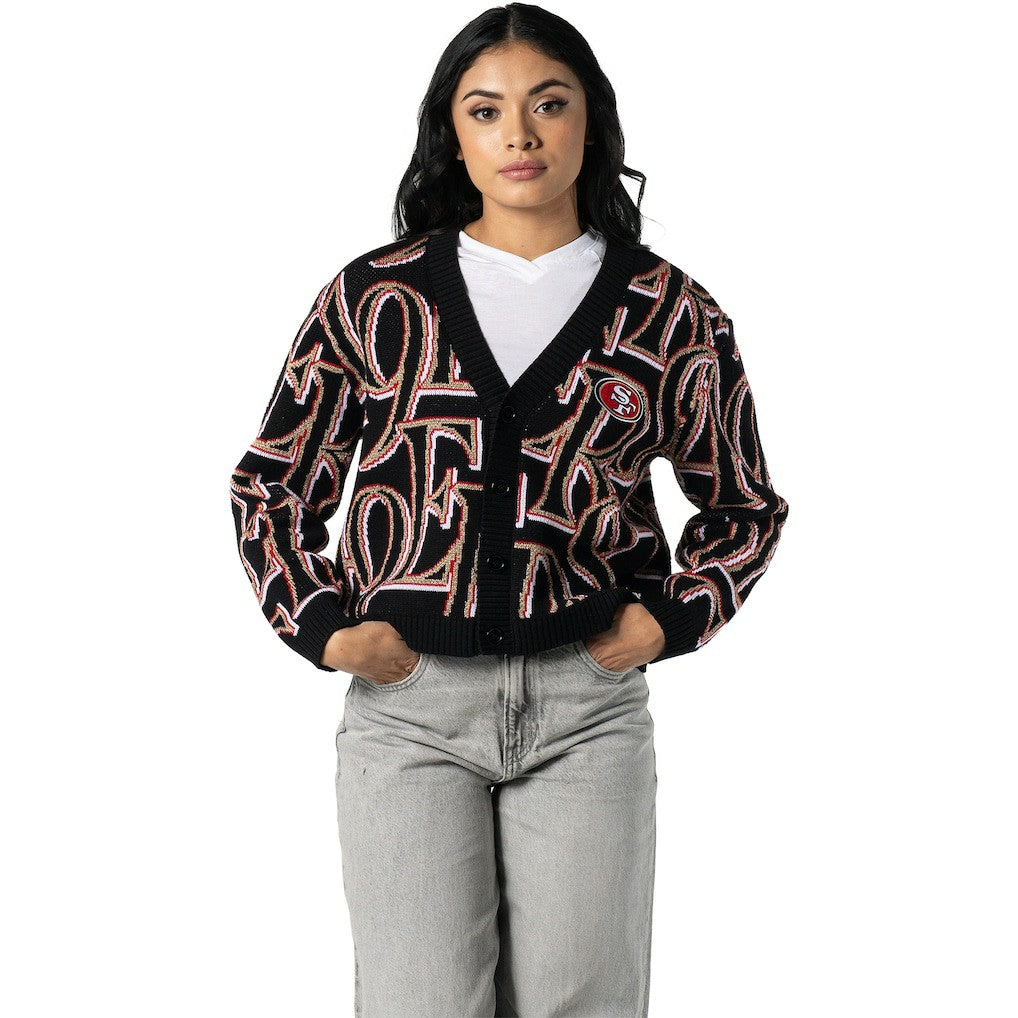 San Francisco 49ers The Wild Collective Women's Cropped Full-Button Cardigan Sweater - Black outlet