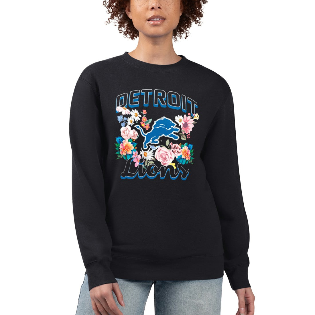 Detroit Lions G-III 4Her by Carl Banks Women's Flower Logo Graphic Fleece Pullover Sweatshirt - Black sale