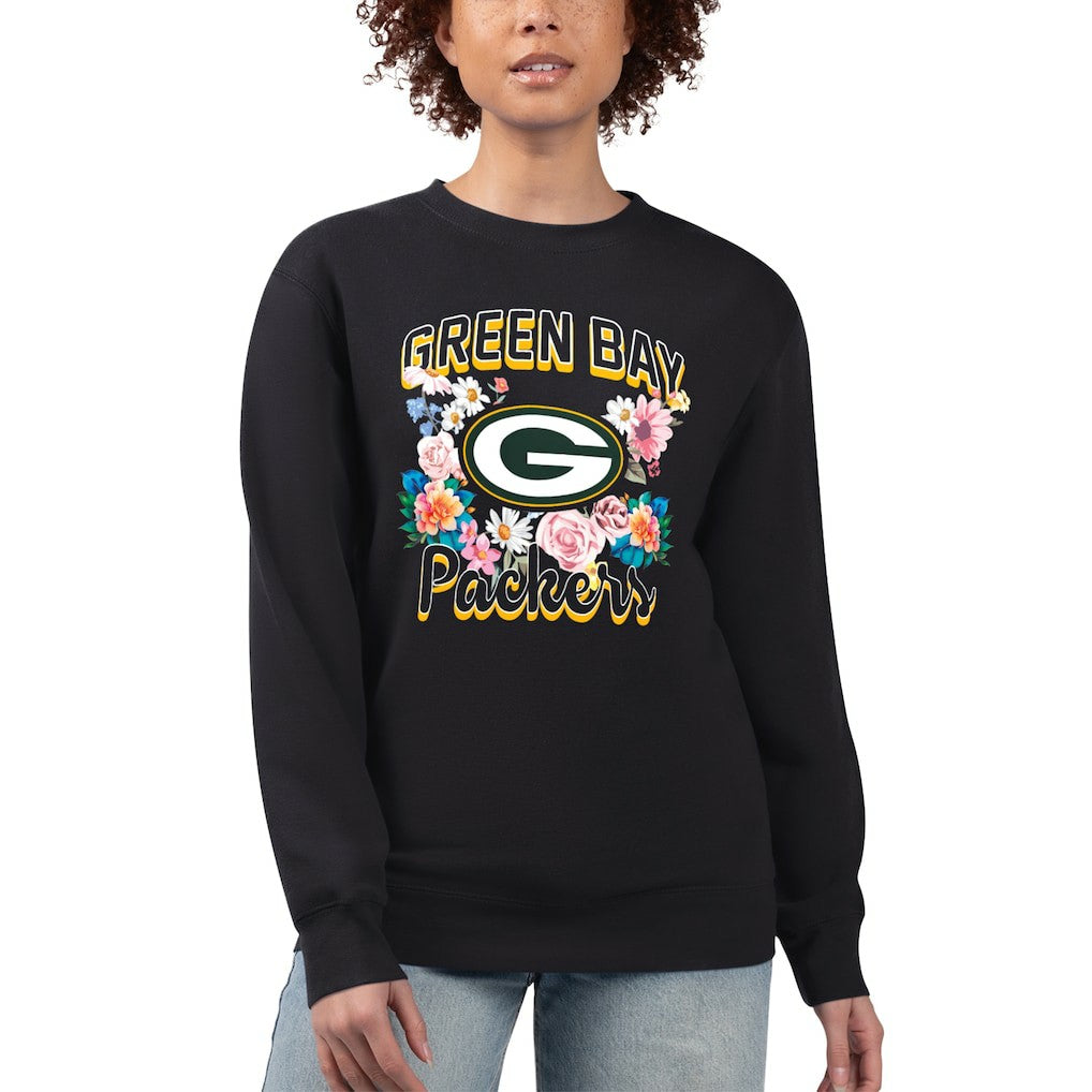 Green Bay Packers G-III 4Her by Carl Banks Women's Flower Logo Graphic Fleece Pullover Sweatshirt - Black discount