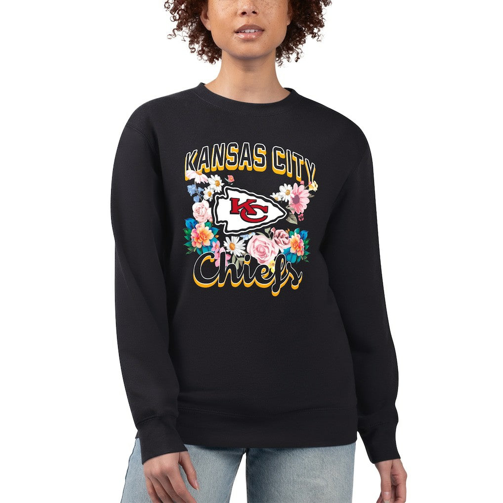 Kansas City Chiefs G-III 4Her by Carl Banks Women's Flower Logo Graphic Fleece Pullover Sweatshirt - Black outlet