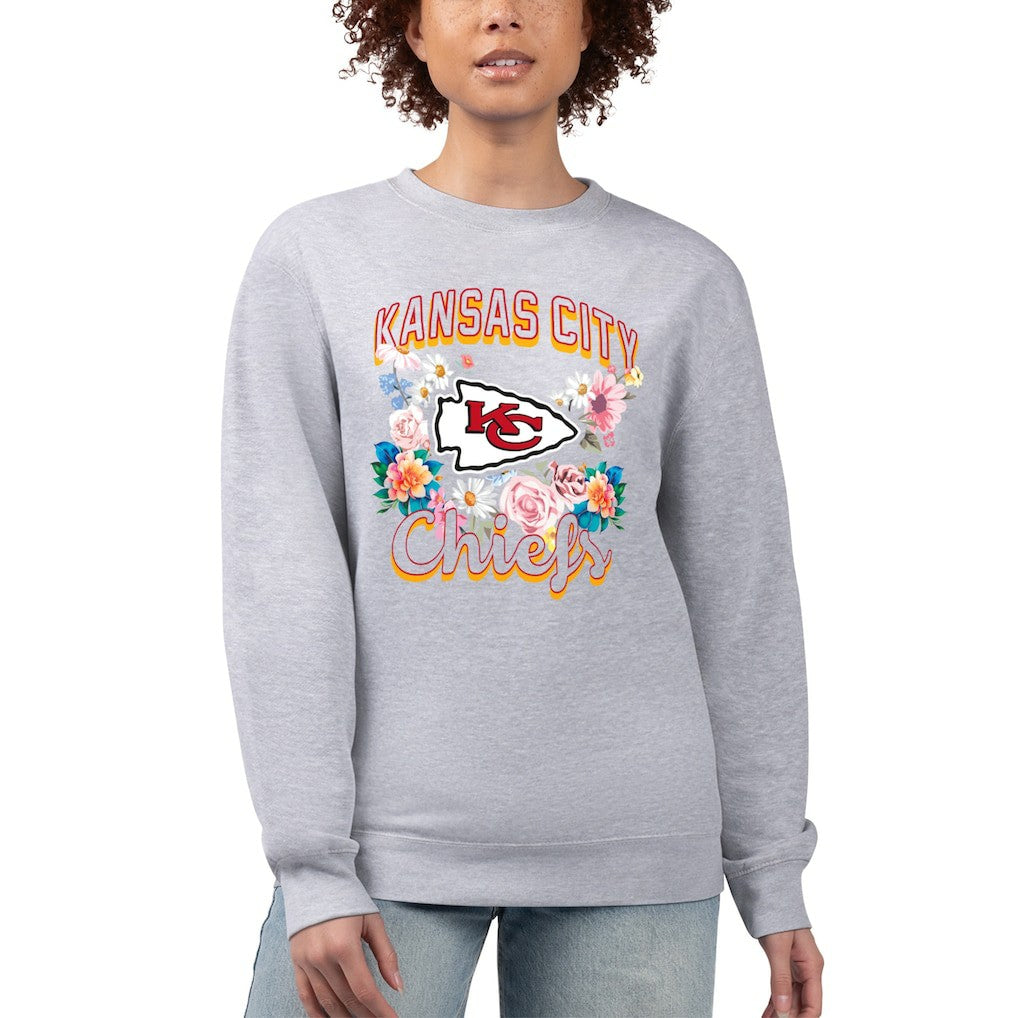 Kansas City Chiefs G-III 4Her by Carl Banks Women's Flower Logo Graphic Fleece Pullover Sweatshirt - Heather Gray sale