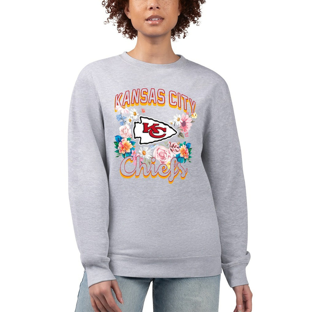 Kansas City Chiefs G-III 4Her by Carl Banks Women's Flower Logo Graphic Fleece Pullover Sweatshirt - Heather Gray sale