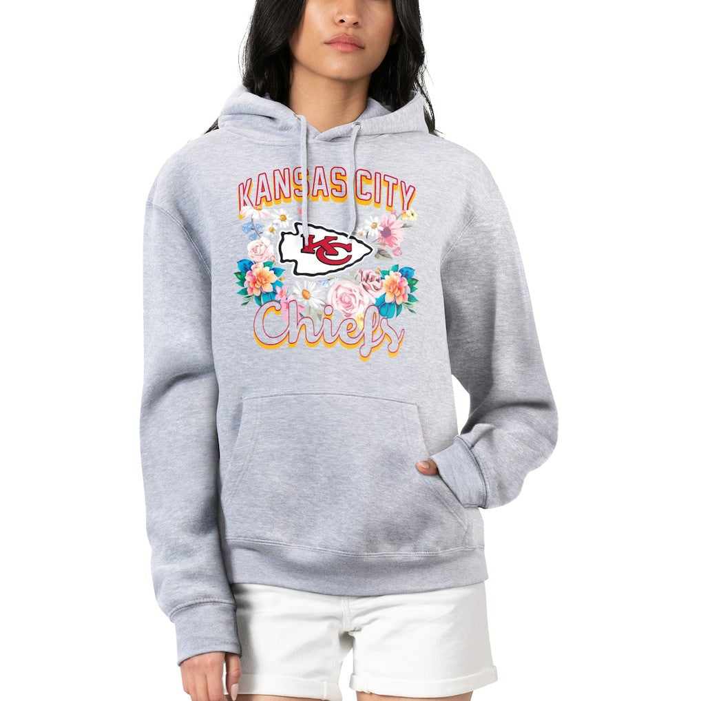 Kansas City Chiefs G-III 4Her by Carl Banks Women's Flowers Team Logo Graphic Fleece Pullover Hoodie - Heather Gray outlet