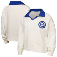 Chicago Cubs Girls Youth Ballpark Hit Collared V-Neck Pullover Sweatshirt White