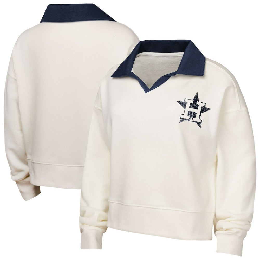 Houston Astros Girls Youth Ballpark Hit Collared V-Neck Pullover Sweatshirt White