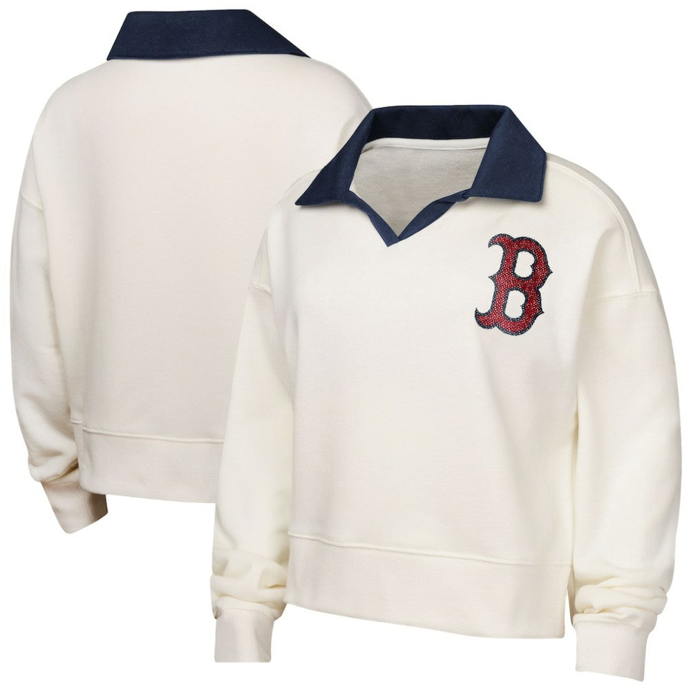 Boston Red Sox Girls Youth Ballpark Hit Collared V-Neck Pullover Sweatshirt White