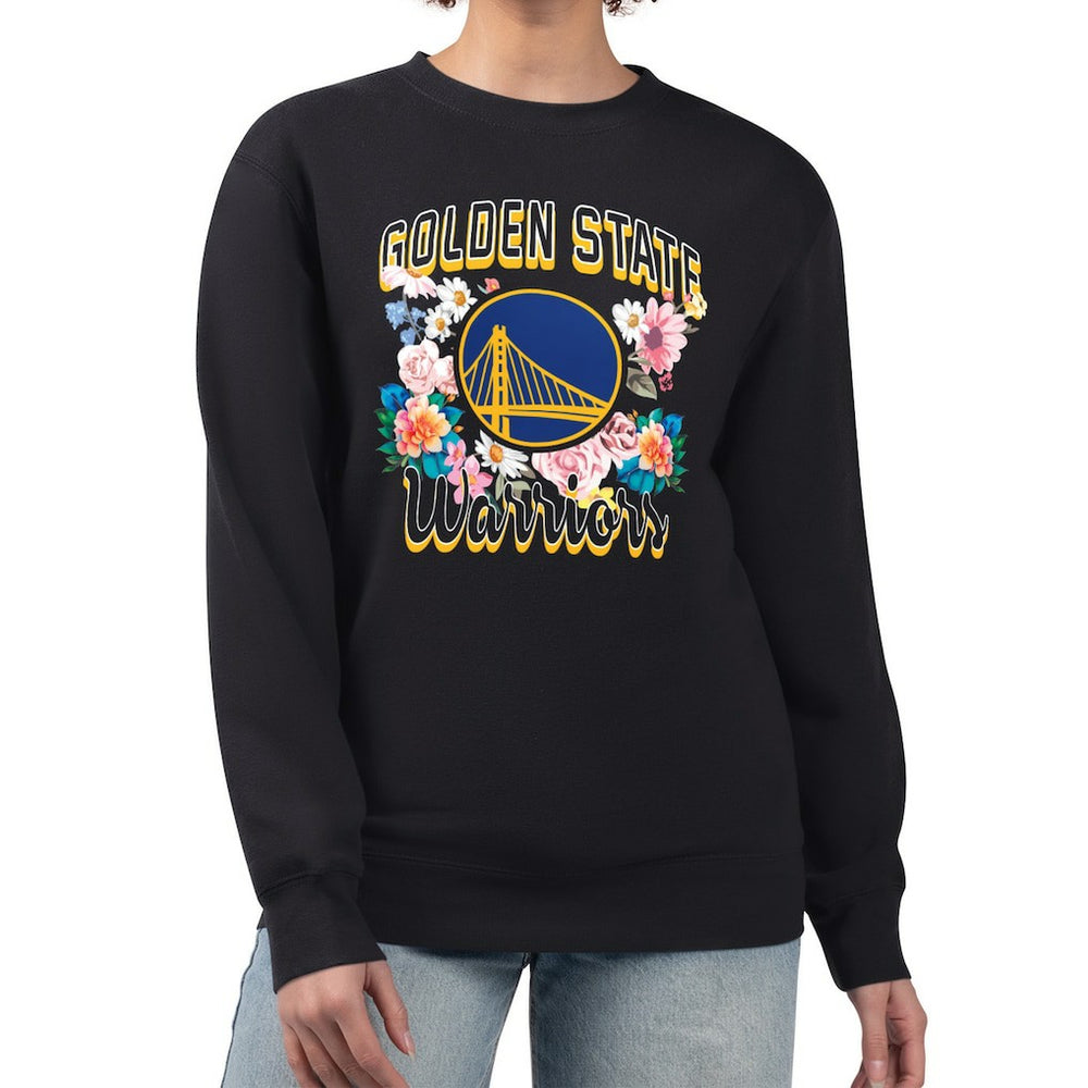 Golden State Warriors G-III 4Her by Carl Banks Women's Flowers Team Logo Graphic Fleece Crewneck Pullover Sweatshirt sale - Black sale