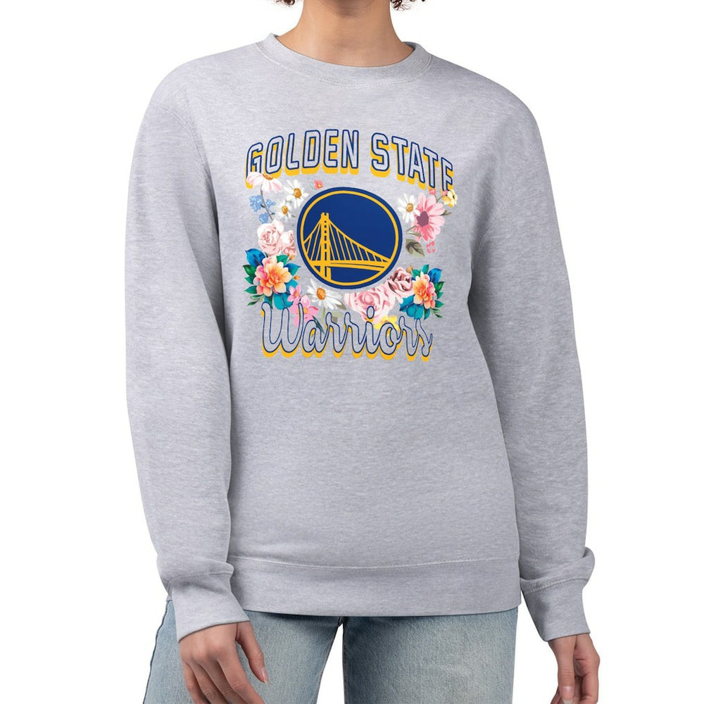 Golden State Warriors G-III 4Her by Carl Banks Women's Flowers Team Logo Graphic Fleece Crewneck Pullover Sweatshirt sale - Heather Gray sale