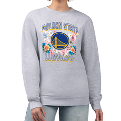 Golden State Warriors G-III 4Her by Carl Banks Women's Flowers Team Logo Graphic Fleece Crewneck Pullover Sweatshirt sale - Heather Gray sale