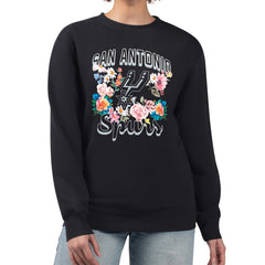 San Antonio Spurs G-III 4Her by Carl Banks Women's Flowers Team Logo Graphic Fleece Crewneck Pullover Sweatshirt - Black outlet