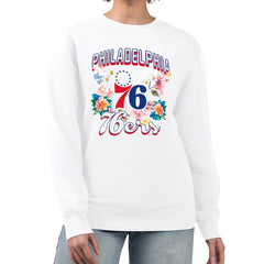 Philadelphia 76ers G-III 4Her by Carl Banks Women's Flowers Team Logo Graphic Fleece Crewneck Pullover Sweatshirt - White online